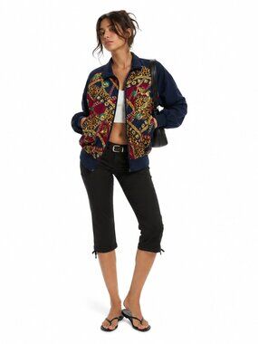 Vintage 80s Baroque Leopard WIndbreaker Bomber Jacket Zip Up Oversized✨